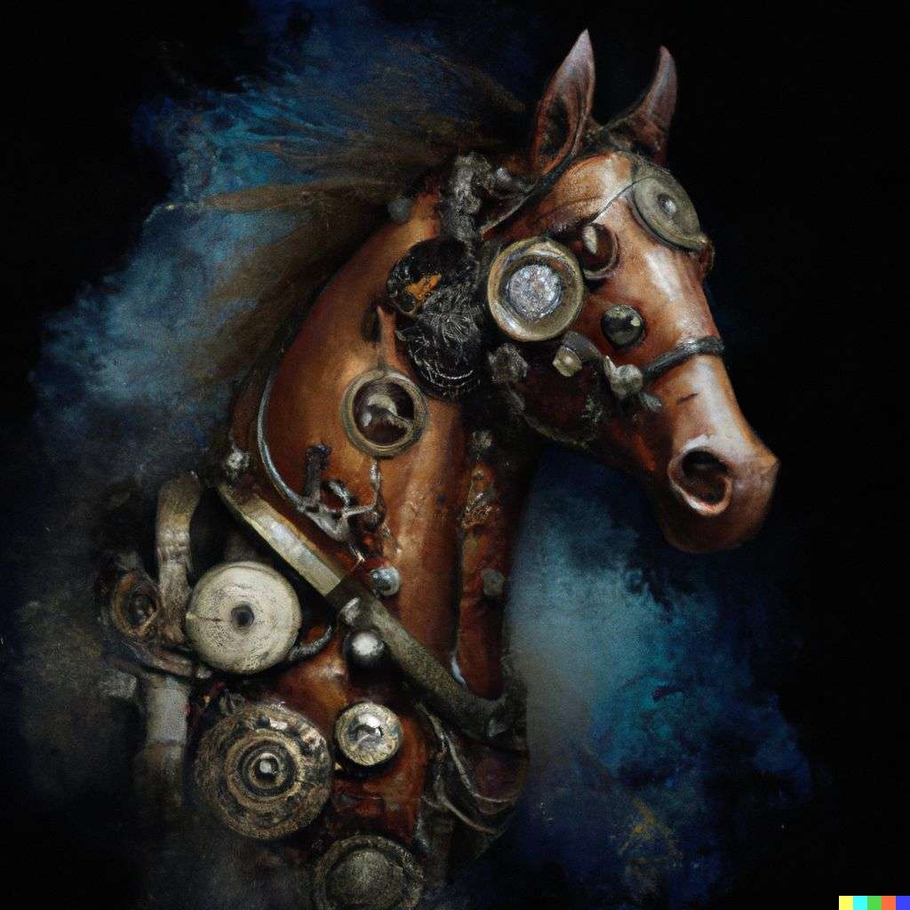 a horse, digital art, steampunk